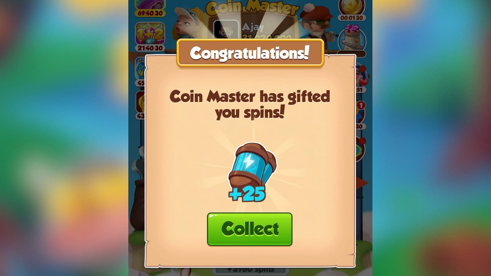 You can get free spins from links by clicking on the Collect button (Image via Moon Active)